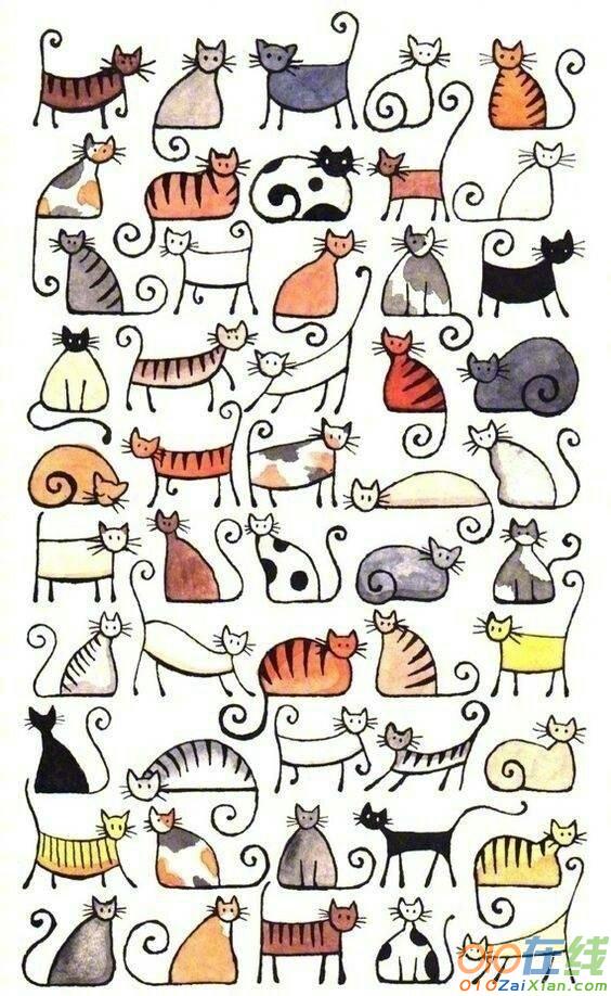 儿童画猫的新年贺卡素材图片