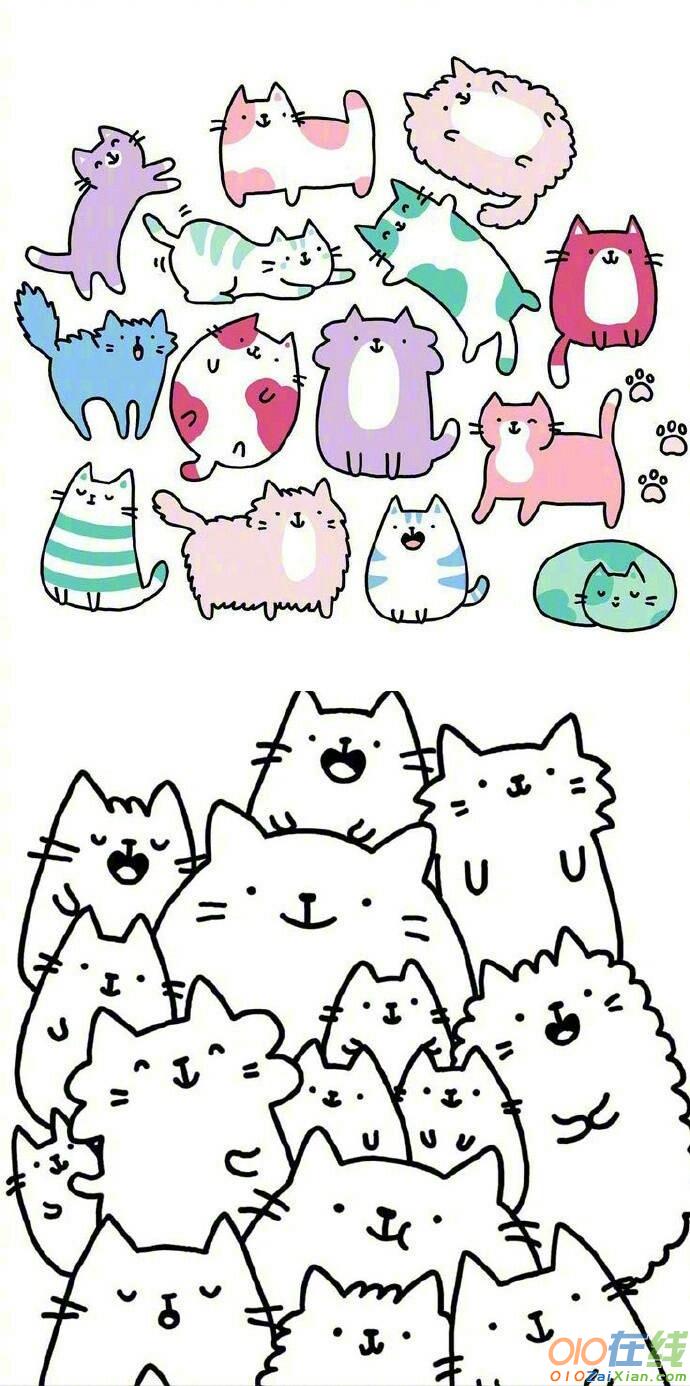 儿童画猫的新年贺卡素材图片