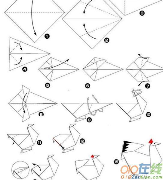 简单立体公鸡折纸图解