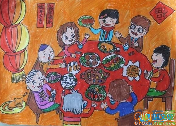 春节年夜饭图片儿童画