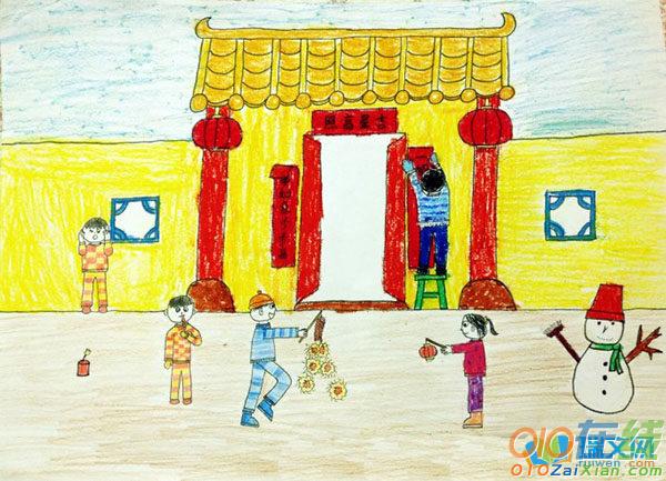 春节放鞭炮儿童画图片