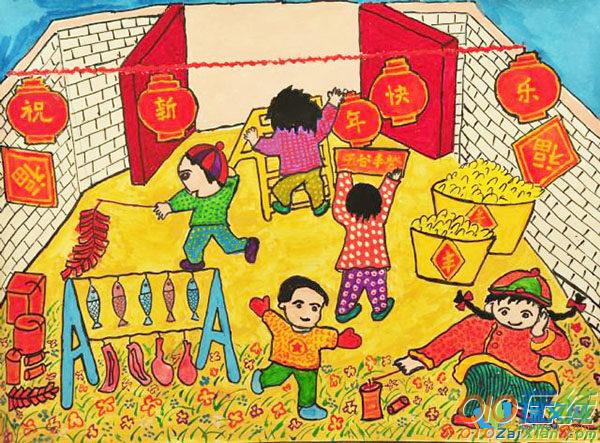 春节放鞭炮儿童画图片