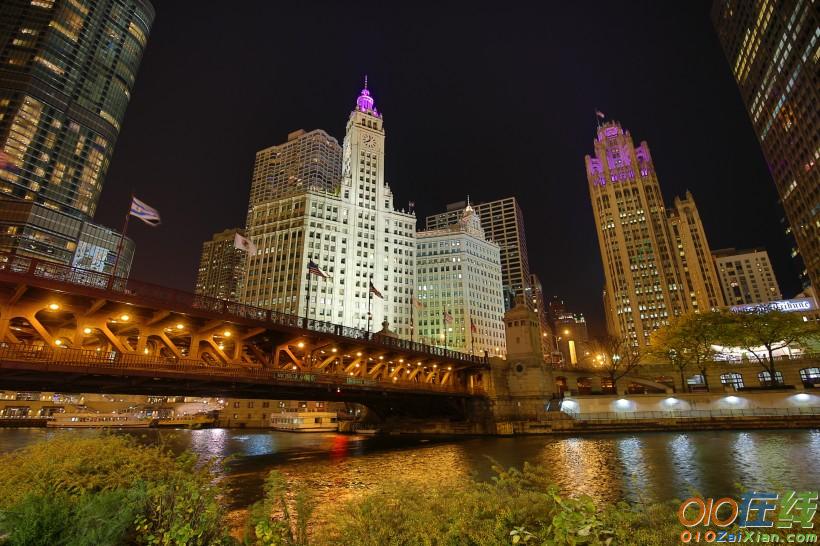 美国芝加哥河夜景图片