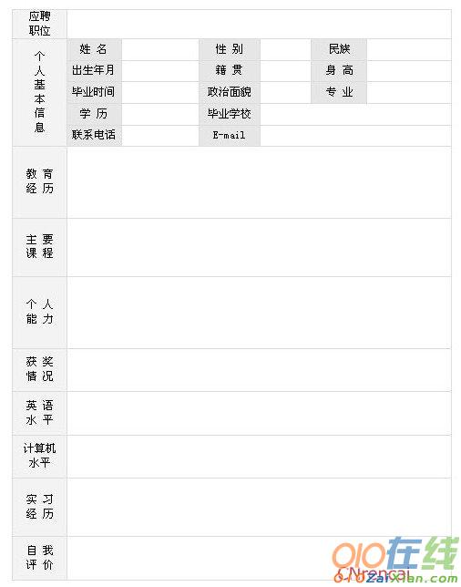 简单的空白个人简历表格