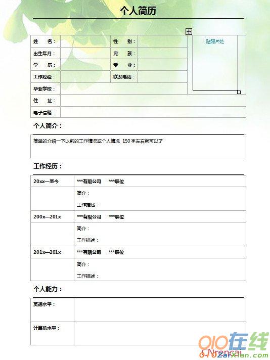 空白个人简历表格